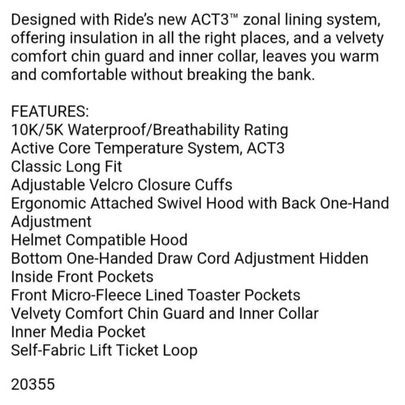 Ride Hawthorne Insulated Snowboard Jacket All Over Logo Print Neon Zip Size M - Picture 11 of 11